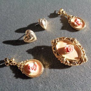 Vintage Gold Rose Cameo set